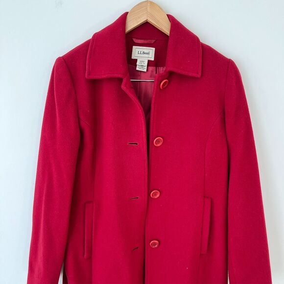 L.L. Bean Red Wool Coat Womens Size 4 Button Front Winter Classic Jacket - Picture 3 of 12